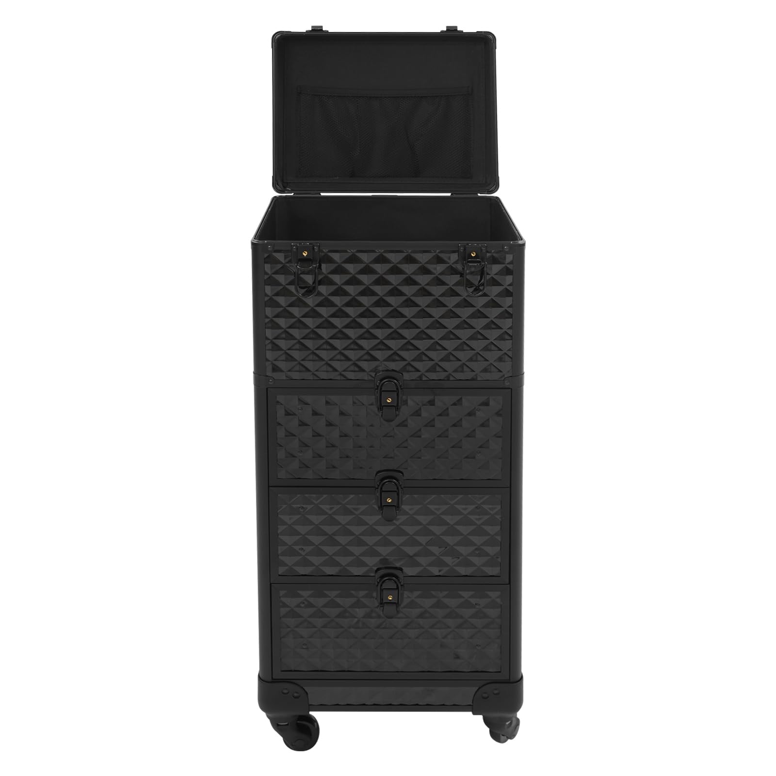 Kosmetikkoffer mit Rollen, Schminkkoffer Trolley, Beauty Case mit 3 Schubladen und 4 Schlüssel, Groß Kosmetikkoffer, Ngaelkoffer, Make up Koffer für Nageltechniker, Kosmetikerinnen und Stickerinnen