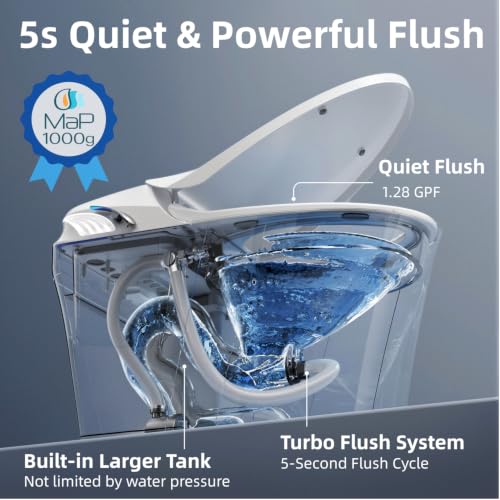 Y1 Smart Toilet, 1000g MaP Quiet Large-Pump Tech Flush, Bidet Elongado de Confort ADA, Tanque Integrado, Duales Controles Remotos, Tapa Automática, Agua Caliente Instantánea y Secador de Aire, Asiento Calefaccionado miniatura 2