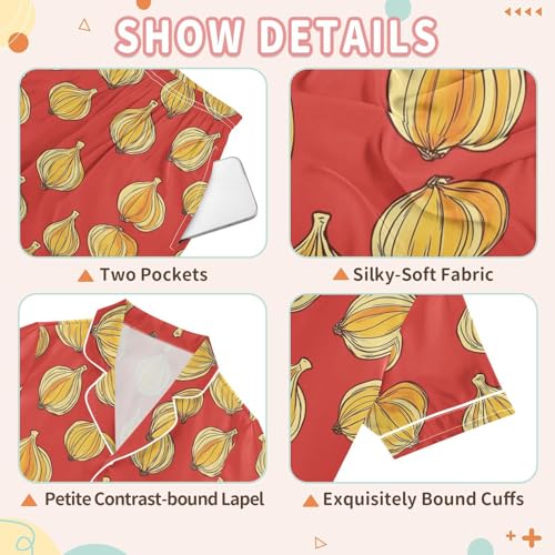 Yellow Onion Summer Pajamas Set Soft Satin Pjs Sets 2 Piece Short Sleeve Sleepwear Casual Clothes3