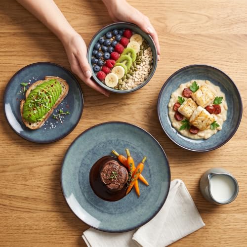 Image of Ceramic Dinnerware (16 pcs) Serve 4 people, Plates and Bowls Sets, Reactive Glaze Dishes Set, Chip Resistant and Scratch Resistant, Dishwasher Microwave Safe, Suitable for dinner, parties