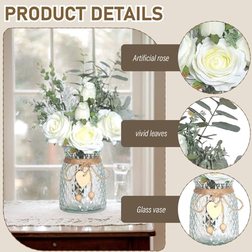 Fausses fleurs dans un vase pour centre de table, roses artificielles maison - 4
