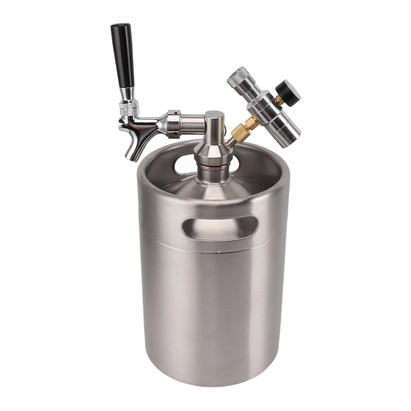 Mini Barril de Acero Inoxidable de 5L, Juego de Dispensador de Cerveza Casera con Presurizado, Grifo Ajustable y Calibre de 150PSI para Cerveza