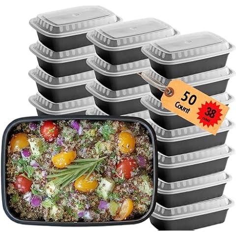 Mr Miracle Meal Prep Containers with Lids - 50 Pack, 38 Oz Take Out Containers With Lids - Leakproof, Microwave & Freezer Safe Disposable Food Containers for Meal Planning & Storage Cover