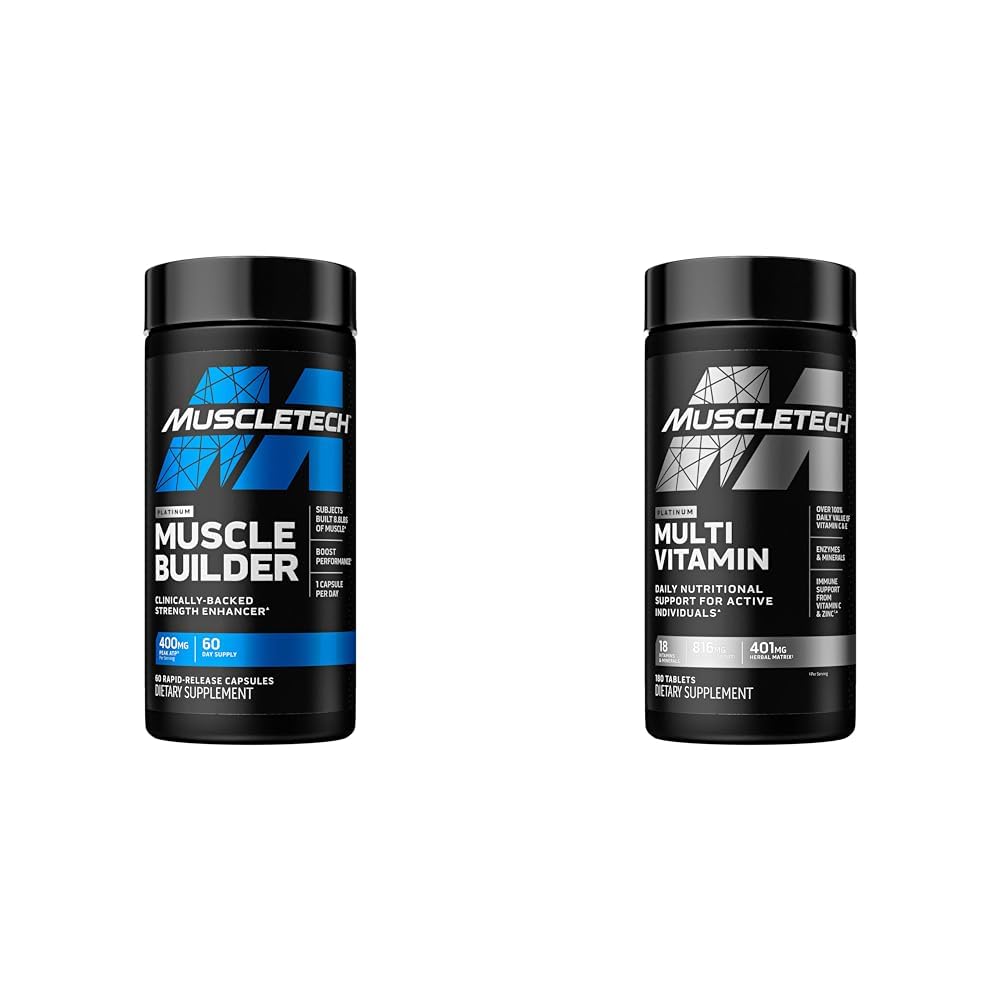 MuscleTech Muscle Building & Multivitamin Supplement Bundle - Nitric Oxide Booster and Muscle Gainer with 400mg Peak ATP, 60 Pills & Platinum Multivitamin, 180