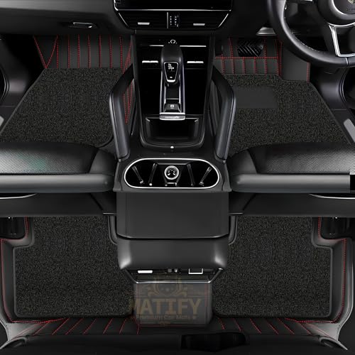 Image of 9D Car Floor Mat for Maruti E Vitara EV 26 | Black with Red | Waterproof | Anti-Slip | Luxury Premium Leather Car Mat | Full Coverage | All Weather | Custom Fitted Mats