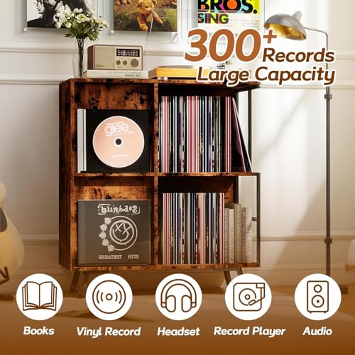 Faesun 3-Tier Record Player Stand with Flip-Down Vinyl Shelf #TOP4