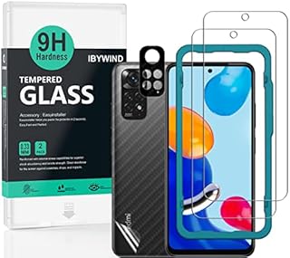 Ibywind Screen Protector for Xiaomi Redmi Note 11 4G 6.43", [Pack of 2] with Metal Camera Lens Protector,Back Carbon Fiber Skin Protector,Including Easy Install Kit