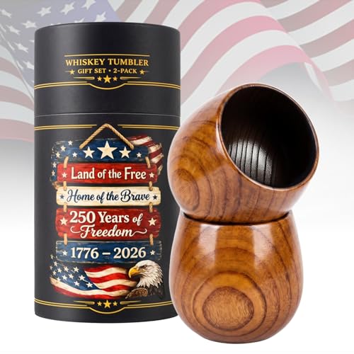 AHIDBQOJB 2 Pack 250 Anniversary USA Whiskey Glasses Charred Wooden Bourbon Drinking Glass, 250th Anniversary 4th of July Independence Day, Father's Day, Retirement Gifts for Men, Dad, Him, Husband