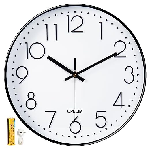 Wall Clock 12 Inch Wall Clocks Non-Ticking Battery Operated with Stereoscopic Dial Ultra-Quiet Movement Quartz for Office Classroom School Home Living Room Bedroom Kitchen