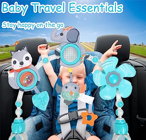 Stroller Arch Car Seat Toy: Baby Toys Mobile Adjustable Arch Toy for Stroller Crib Carseat Bouncer Toy Bar, Infant Toy Age 0 3 6 9 12 24 Months Newborn Hanging Travel Toys with Clip, Shower Gift
