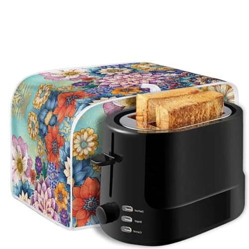 Image of 2 Slice Toaster Cover with Handle, Universal Fits, Boho Flower Purple Blue