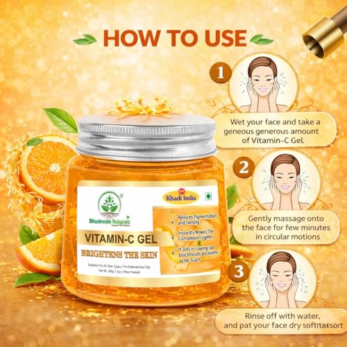 Image of Khadi Organic and Natural Vitamin C Aloe Vera Gel Radiant Glow - Hydrating Skin Serum for Brightening & Rejuvenation | Soothing & Healing Moisturizer for Acne-Prone Skin Suitable for All Skin Types - 200GM