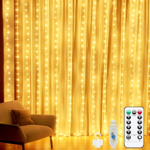 Lichtervorhang Innen LED Lichterkette Vorhang Außen 3x3m 300LEDs...