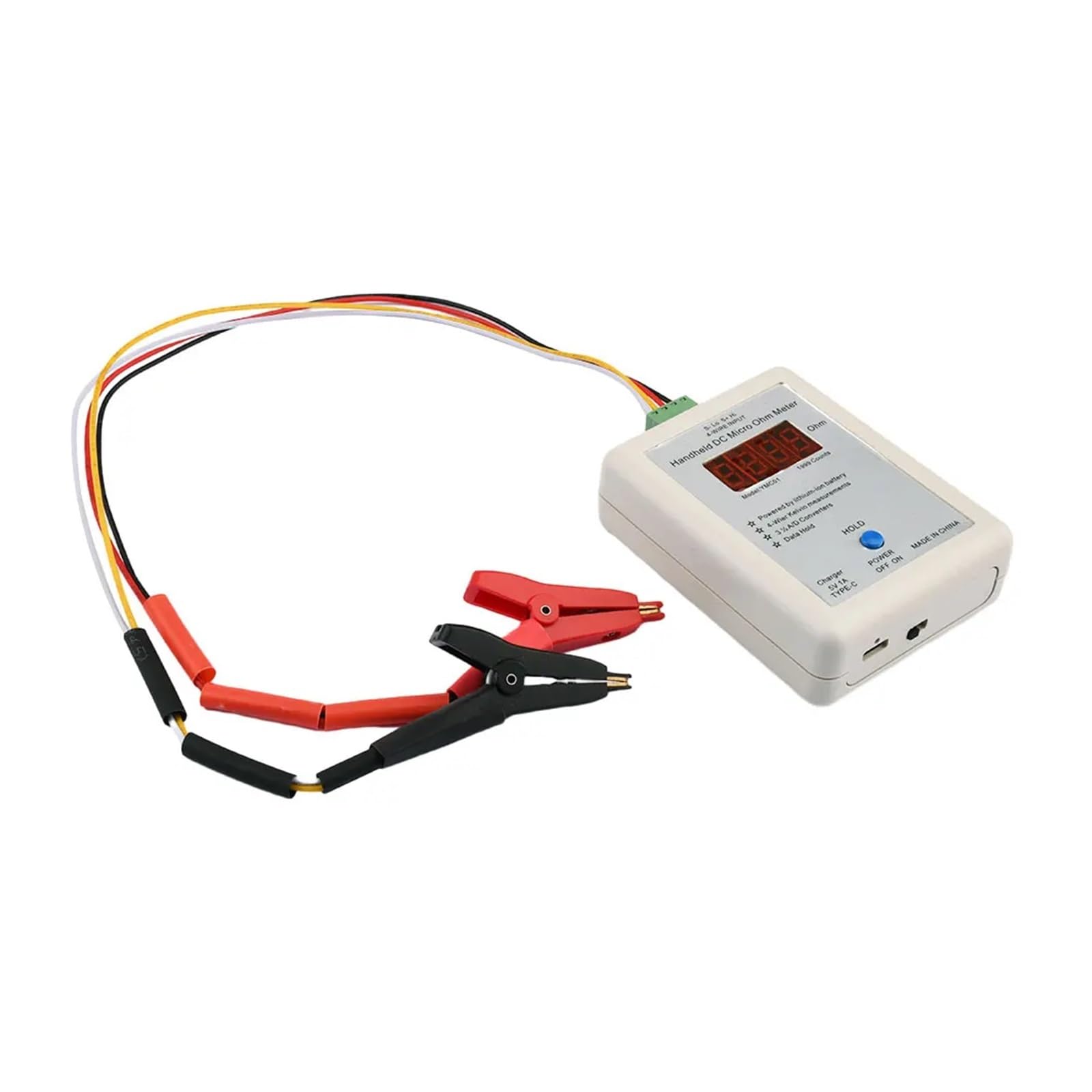 Miliohmímetro De CC Portátil, Comprobador Baja Resistencia, Medidor Kelvin Cuatro Cables, Recargable Con Pinza Pequeña