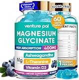 60 Day Supply Magnesium Glycinate 400mg Gummies with Ashwagandha, L-Theanine, CoQ10, Vitamin D3 & B6, Sugar Free Magnesium Gummies for Adults & Kids, Stress Relief, Sleep & Calm, Vegan, Gluten Free