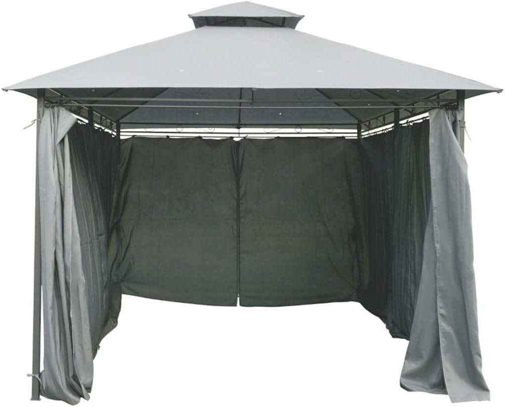 10' x 13' 2 Tier Steel Outdoor Garden Gazebo with Vented Soft Top and Removable Curtains