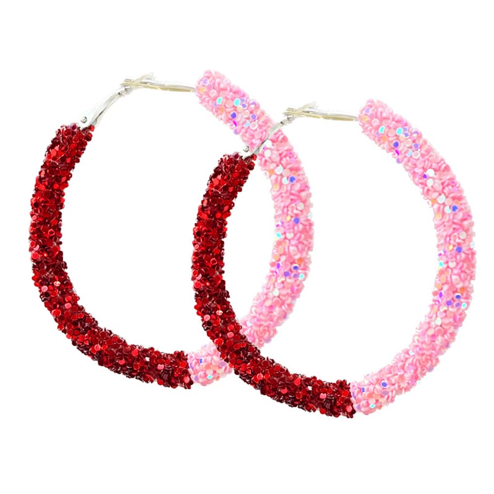Valentine's Day Love Heart Sparkle Earrings Fun Acrylic Heart Dangle Earrings Creative Exaggerated Hoops Valentines Day Jewelry Gifts for Women