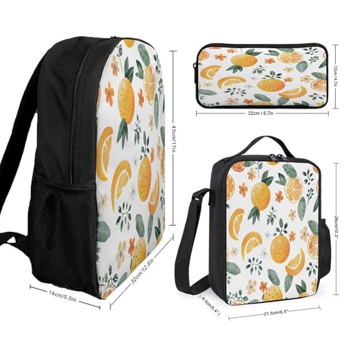 Oranges And Lemons 3pcs Lightweight Travel Backpack Printed Backpack With Lunch Pack Storage Box Case2