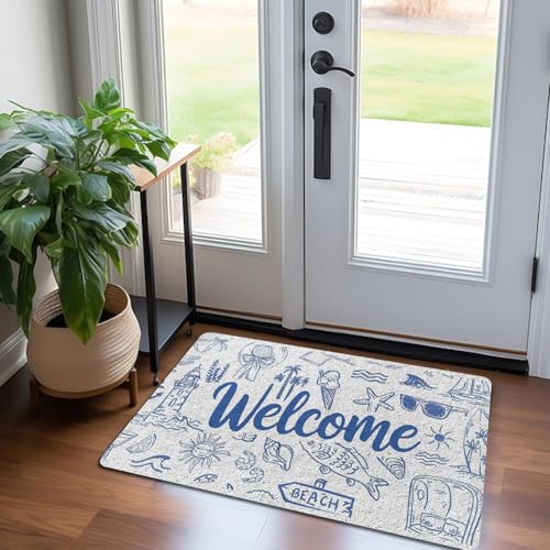 Evcprz Beach Door Mat, Blue Coastal Welcome Mats for Front Door, Retro Tropical Seaside Beachy Nautical Doormat for Porch Outdoor Indoor Entrance, Ocean Bath Rug for Bathroom, 17x30 Inch - Image 2