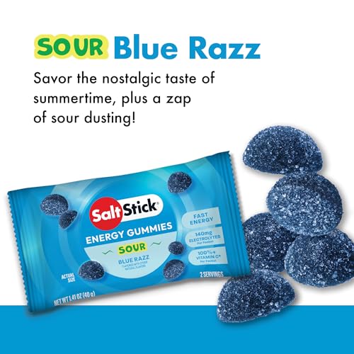 Image of SaltStick Energy Gummies Blue Sour Razz - 10 Packets /20 Servings | Quick carbohydrates and electrolytes in delicious, clean ingredient gummies to fuel your workout without sticky gels.