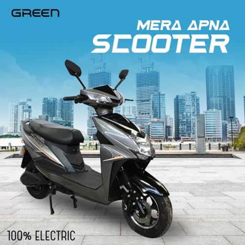 Image of Green Invicta Low Speed Electric Scooter Non RTO 80KM Range Lithium Battery with Portable Charger (Grey)
