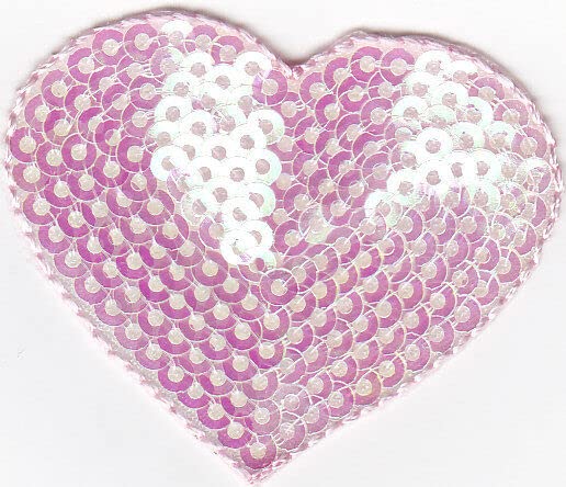Heart Pink Sequin (1 3/4") Iron On Patch Valentines Love Romance Hearts