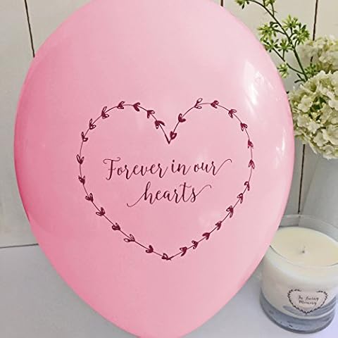 25 Pale Pink Funeral Balloons 'Forever In Our Hearts' - Biodegradable, for Memorial, Remembrance, Celebration of Life - by ANGEL & DOVE Cover