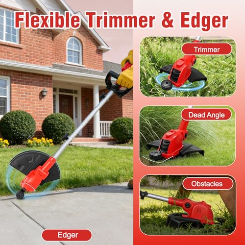 21V Electric Weed Wacker & Lawn Edger, Cordless Weed Eater with 2x4.0Ah Battery Powered, 12" Auto Line Feed String Trimmer with 10 Pcs Spools and Fast Charger, Lightweight Edger Lawn Tool for Yard - Image 4