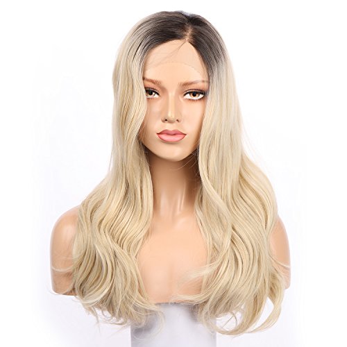Fennell Blonde Ombre Long Body Wave Lace Front Wig Synthetic Wigs For Women Fiber Hair Heat Resistant Hair