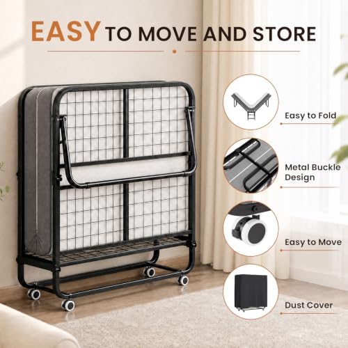 Maemttes Folding Bed with Mattress, Portable Guest Bed with 5-inch Memory Foam Mattress,75x31inch Rollaway Portable Beds for Adults — view 4