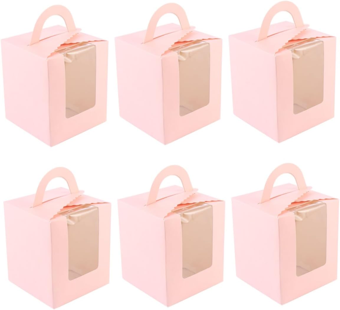 Unomor 50pcs Muffin Holder Paper Cake Box Decorative Cupcake Container Window for Parties Showers and Desserts Baking Boxes Secure Packaging for and Treats