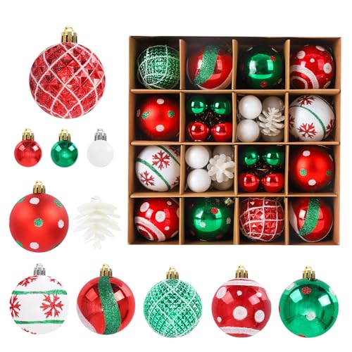 42 Pcs Christmas Ball Ornaments, Hanging Baubles Balls Ornaments, Decoration Set, Delicate Xmas Theme Painting & Glittering Pendants Decorative Red-Green 42 Pcs Christmas Ball Ornaments, Hanging Baubles Balls Ornaments, Decoration Set, Delicate Xmas Theme Painting & Glittering Pendants Decorative Red-Green