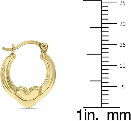 Miniatura 3 de Pendientes de aro Huggie de oro amarillo de 10 quilates con un corazón, Metal