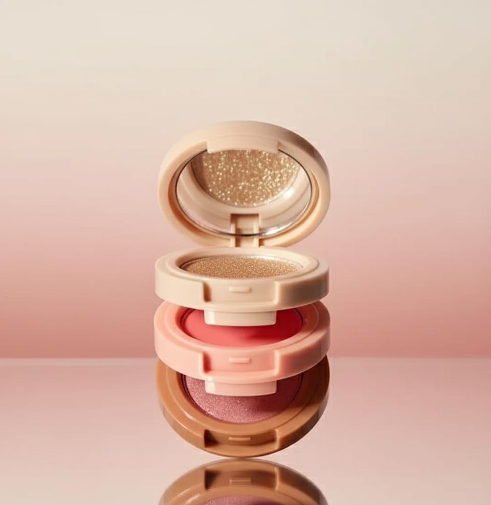 Fairlis Luxury Stackable Cosmetic Compact Set, Shimmer Eyeshadow and Blush Palette, Rose Gold, Multi-Layer Design