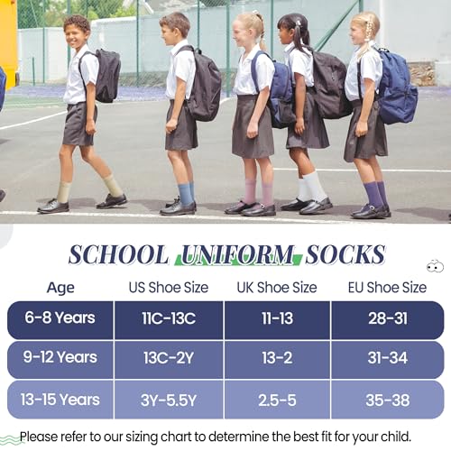 Image of Velice Unisex Little Kids Youth Boys Girls Socks Soft Cotton Dress School Uniform Seamless Black White Crew Sock 10 Pairs