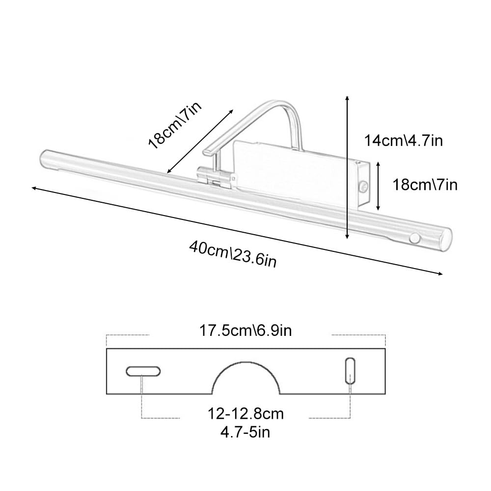 Lámparas de baño impermeables IP44, 3 luces, sensor de movimiento, luz de tocador, tira larga, iluminación de pared de hierro, 4000 K, blanco natural, lámpara de tocador giratoria de 350 °(Gold,40cm)