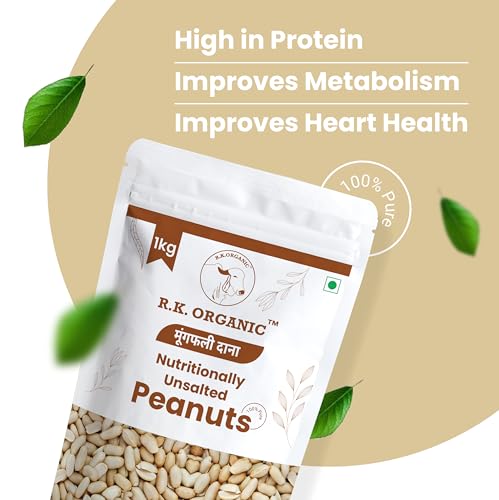 Image of R.K. ORGANIC Unsalted & Roasted Peanuts Desi Singdana-1KG | Crunchy & Fresh Moongfali | Protein-Rich Snack | Healthy Roasted Groundnuts | No Added Salt (Pack Of 1)