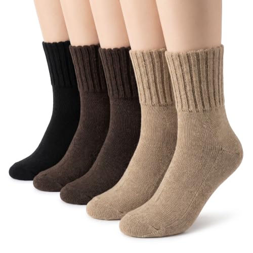 Image of Winter Women Socks 5 Pairs Vintage Wool Casual Thermal Crew Socks