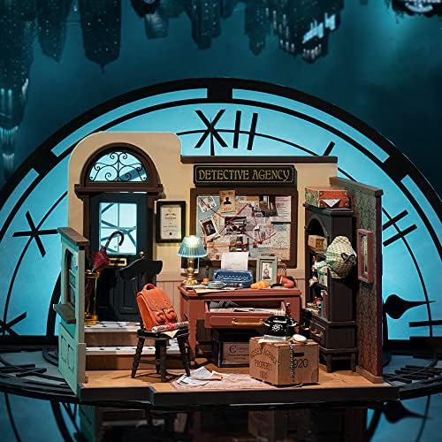 ROBOTIME Doll House Kit DIY Miniature Room Model Kits With Furniture (Detective Agency)