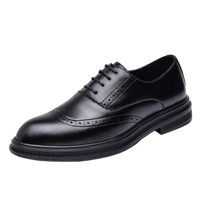 Prom Men's Dress Shoes Luxury Leather Lace Up Brogue Slip Resistant Block Heel Anti-Slip Rubber Sole Shoe for Casual Wedding Party Prom