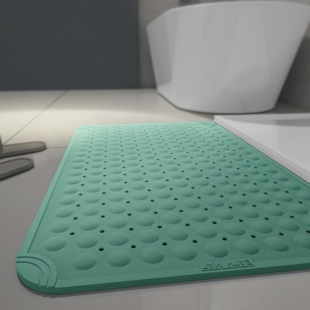 Surwin Tapis de Douche Antiderapant Bañera, TPE Doux Tapis de Baignoire Antidérapant avec Trous de Drainage Ventouses Tapi de Bain de Massage en TPE pour Zones Humides (Vert,80x120cm)
