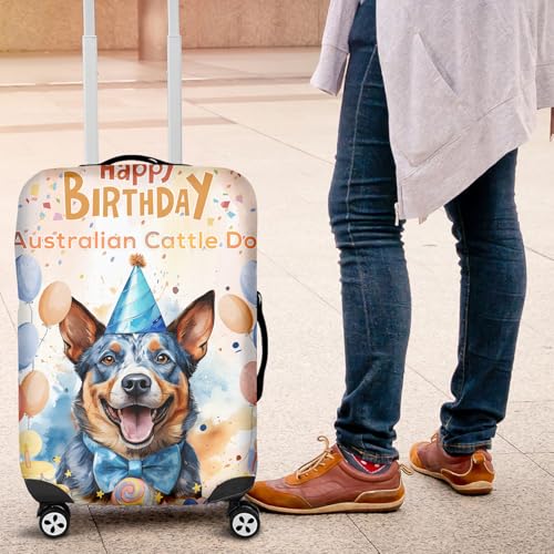 Personalized Custom Name Watercolor Australian Cattle Dog Happy Birthday Celebration Balloons Gift Party Travel Luggage Cover Heeler Lover Gifts Suitcase Dust Protective Decor - 000284