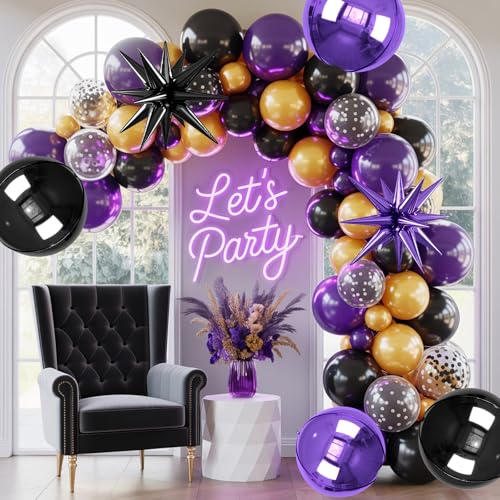 Image of 6pcs 22 inch Black Purple Star Balloons and 4D Large Foil Balloons, Black Foil Star Balloon Purple 4D Aluminum Balloon For Birthday Baby Shower Halloween Theme Party Wedding Graduation Decorations