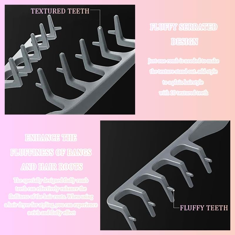 Image of DIANZHU 2Pcs Texture Comb, Volumizing Texture Comb for Men & Women, Wide-Tooth Hair Comb for Fluffy & Layered Hairstyles (Grey + Pink)