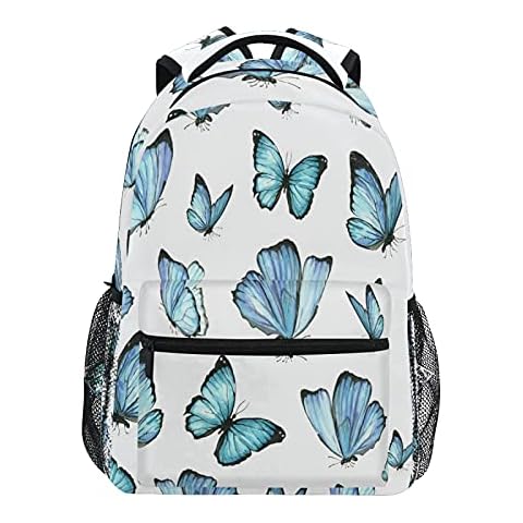 xigua Watercolor Blue Butterfly Backpacks Waterproof Laptop Casual Daypack Tablet Travel Backpack School Bag with Multiple Pockets Cover
