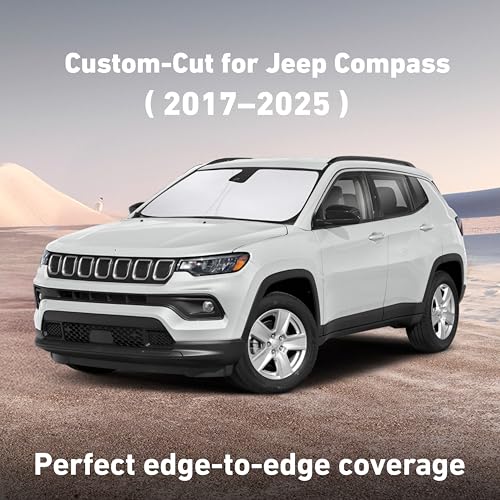 Image of EcoNour Windshield Sunshade Compatible for Jeep Compass 2017-2023 2024 2025, Sun Visor for Front Windshield & Window Sun Shade Cover, UV Heat Blocker & Protector, Car Accessories