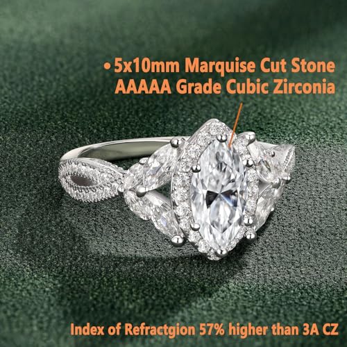 SHELOVES Art Deco Marquise Cluster Halo Wedding Engagement Rings For Women AAAAA CZ 925 Sterling Silver Sz 5-102