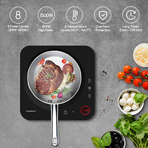 Aigostar Portable Induction Cooktop, Induction Burner With 8 Level Temp ​Setting Between 140°F-460°F, Timer, Electric Countertop Burner With Led Display, Child Safety Lock, Auto-Shut-Off #TOP1