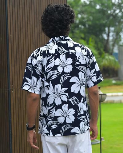Image of Men's Floral Button-Down Shirt, Cotton Blend Stretchable, Casual Printed Striped Stylish Shirt