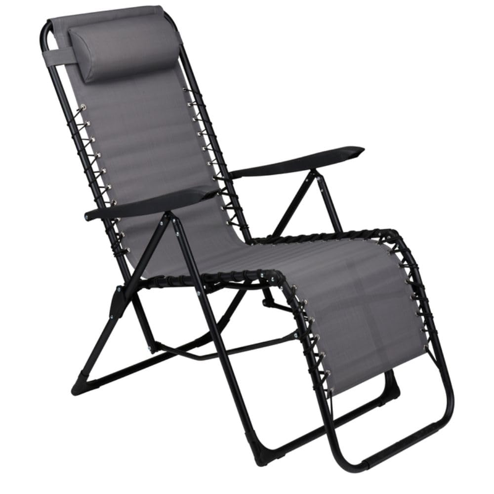 Chaise pliante de jardin anthracite au design épuré avec coussin de tête